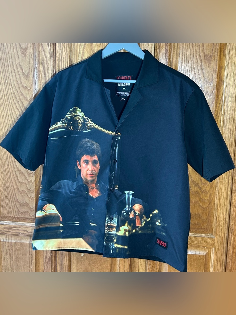 Scarface x Reason Tony Montana Graphic Shirt Black M Movie Gangster Cartel